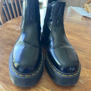 Dr. Martens Black Leather Boots with Yellow Stitching